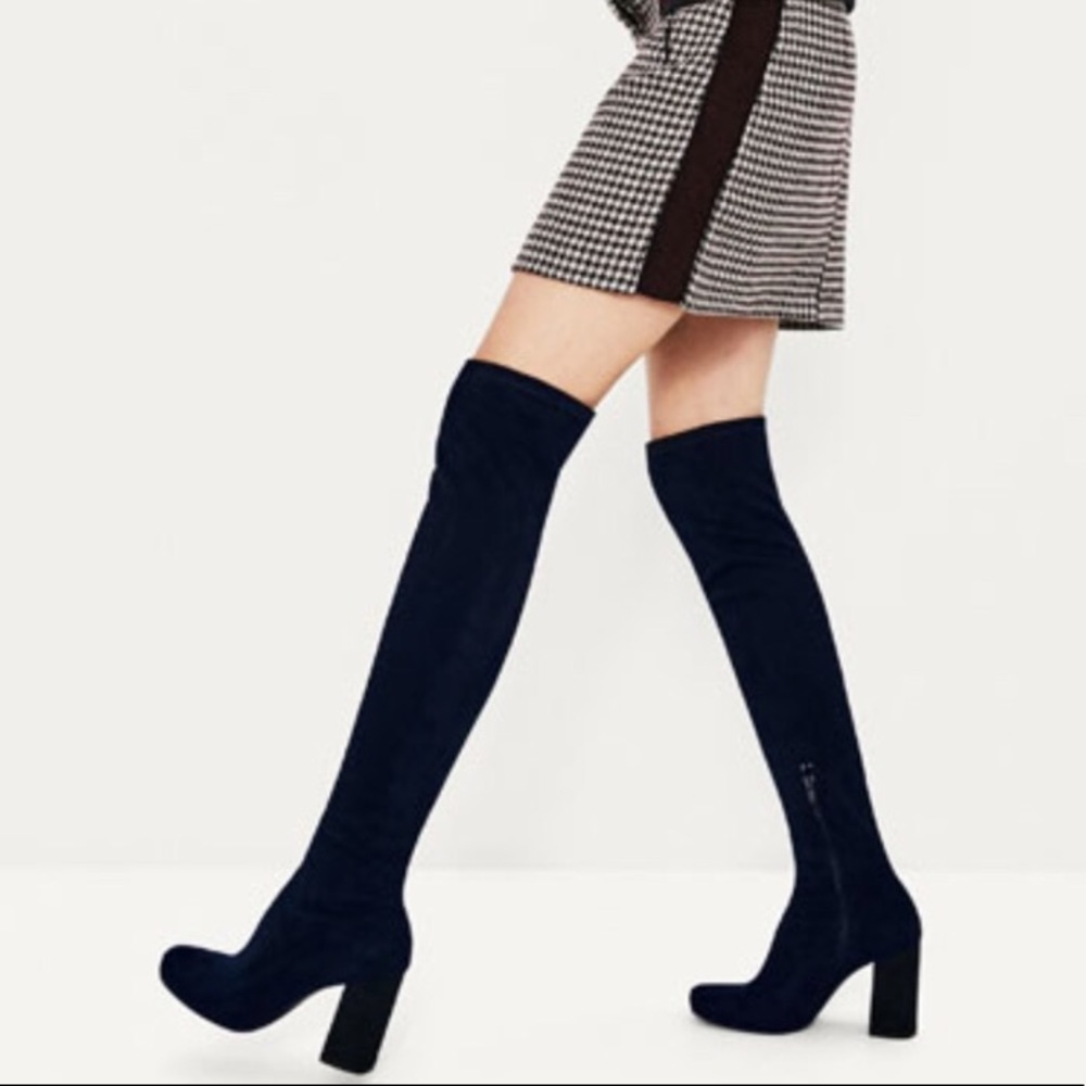 ZARA blue over the knee sude boots